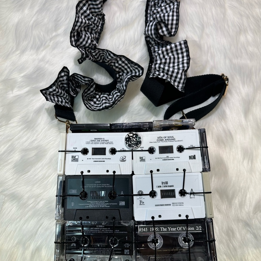 Cassette Tape Shoulder Bag with Gingham Ruffle Strap - Picture 4 of 5